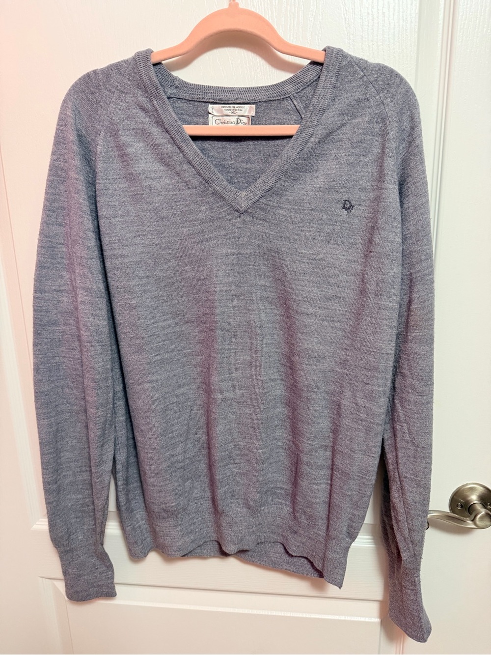Dior Men’s Light Gray V-Neck Knit Sweater